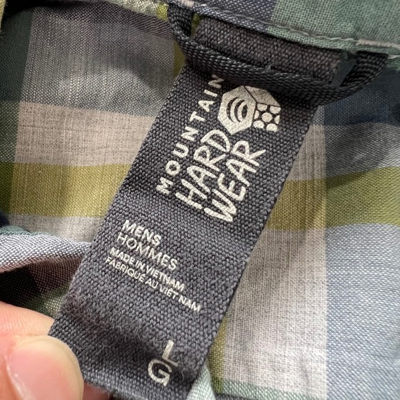 MOUNTAIN HARDWEAR Short Sleeve Button Up Shirt Mens Size Large Green Blue Yellow - Picture 4 of 13